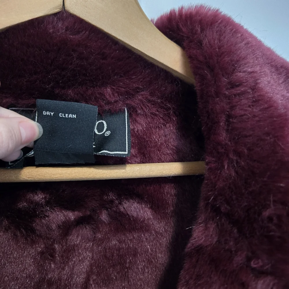 Coaco Women's Burgundy Penny Lane Coat Size S Faux Fur Trim Y2K Bratz Statement